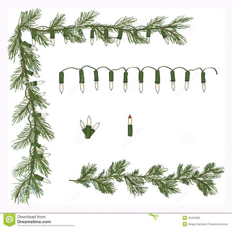 Illustration about Hand drawn pine garland corner white twinkle light set with additional lights and pine graphics vector set. Illustration of bough, corner, white - 45434359 Fairy Lights Illustration, Garland Drawing, Garland Illustration, Chalk Sign, Pine Garland, Drawing Journal, Autumn Cozy, Twinkle Lights, Christmas Garland