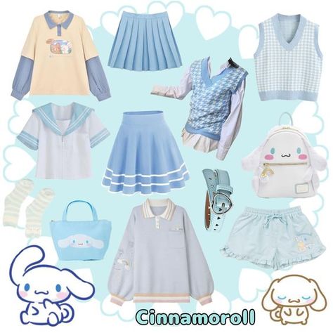 Cinamoroll Outfit Aesthetic, Cinnamon Roll Sanrio Inspired Outfit, Sanrio Cinnamoroll Outfit, Cute Outfits Sanrio, Cinnamon Roll Costume Sanrio, Cinamoroll Inspired Outfit, Cinamoroll Halloween Costume, Sanrio Characters Outfits, Cinnamoroll Outfit Aesthetic