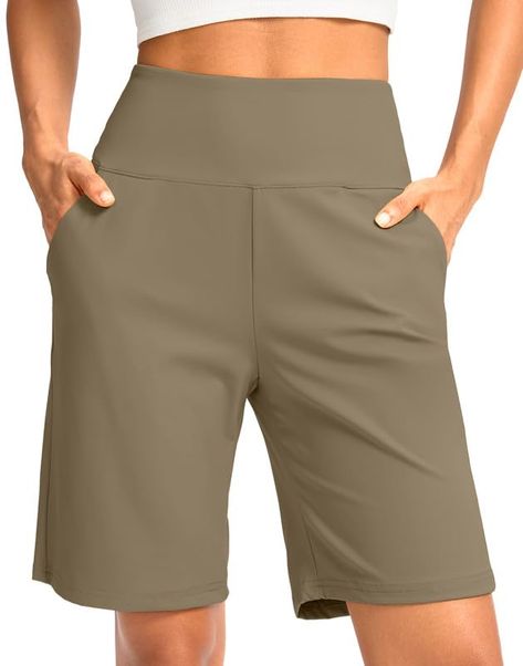 PRICES MAY VARY. SOFT & STRETCH FABRIC: Buttery soft, 4-way stretch fabric enhances the stretchability of the shorts to provide greater comfort and movement for all-day wear. Suitable for all body shapes. KNEE LENGTH: 9" inseam shorts features knee length for plenty of coverage, perfect length can prevents thighs from rubbing, won't ride up while moving. LOOSE FIT & TUMMY CONTROL: Straight leg openings and a relaxed fit keep you comfy. 4" wide waistband with high elastic offers full coverage and Knee Length Shorts For Women, Curly Hair Care Routine, Casual Outfit Inspiration, Athletic Workout, Trendy Fashion Tops, Knee Length Shorts, Athlete Workout, Shorts For Women, 4 Way Stretch Fabric