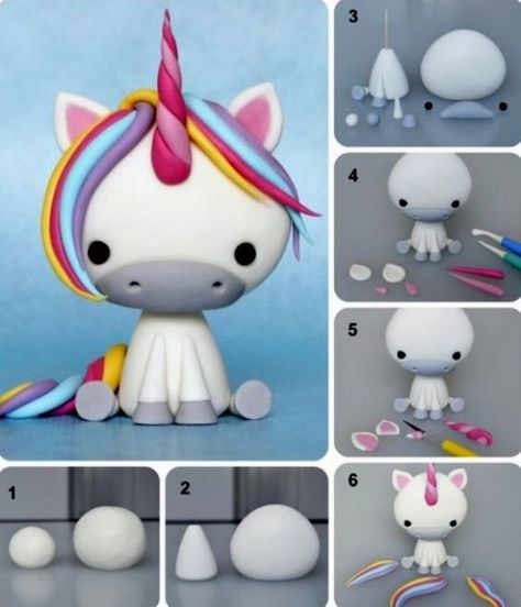 How to Make Animals With Clay Easy Tutorials For Kids Diy Unicorn Cake, Kue Fondant, Animals Clay, Flori Din Lut, Flori Fondant, Clay Projects For Kids, Easy Polymer Clay, Clay Crafts For Kids, Toppers Diy