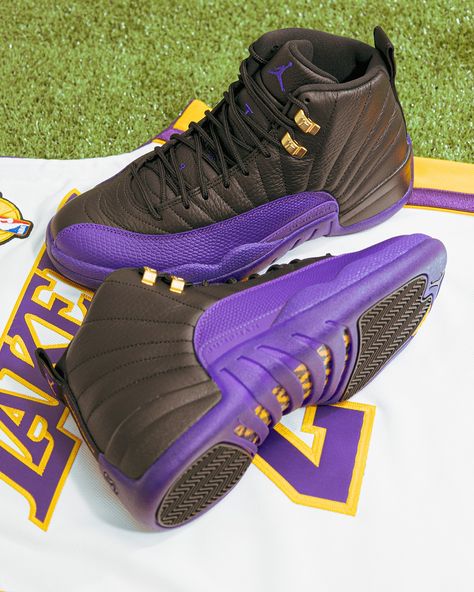 Jordan 12 Field Purple, Jordan 12’s, Jordan Ideas, Iconic Los Angeles, Jordans Sneakers Outfit, Lakers Jersey, Jordan Retro 12, Sell Shoes, Trendy Shoes Sneakers