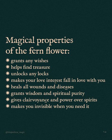 Fern Spiritual Meaning, Fern Meaning, Witchcraft Inspiration, Leaves Meaning, Fern Flower, Slavic Folklore, Fern Plant, Spiritual Meaning, Kitchen Witch