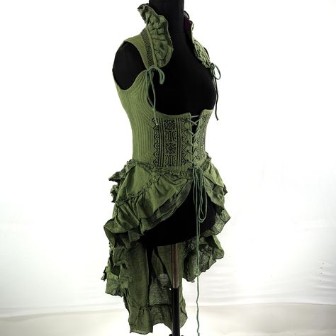 Green Steampunk Outfit, Nature Corset, Green Underbust Corset, Green Cottagecore Dress, Fantasy Corset, Underbust Corset Dress, Green Corset Dress, Boho Corset, Green Cottagecore