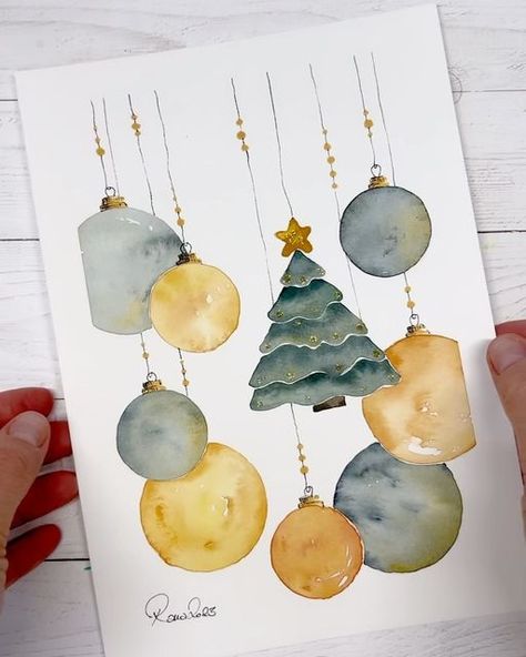 Watercolor Ornament Card, Christmas Trees Watercolor, Watercolour Christmas Baubles, Christmas Watercolor Bookmarks, Wednesday Watercolor, Christmas Watercolor Paintings, Christmas Watercolor Ideas, Aquarell Christmas, Christmas Aquarell