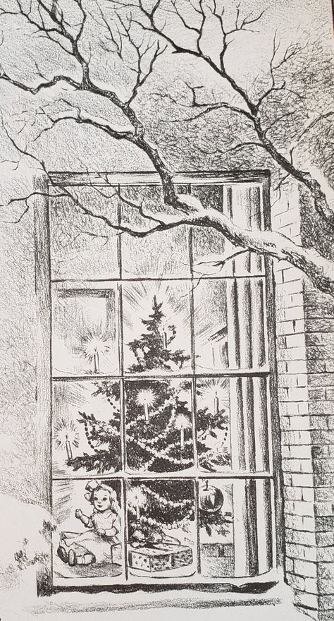 Pencil Art Drawings Christmas, Winter Landscape Drawing Pencil, Christmas Card Pencil Drawings, Pencil Drawings Christmas, Winter Tree Sketch, Winter Sketches Pencil, Christmas Sketch Ideas Creative, Black And White Christmas Drawings, Christmas Tree Pencil Drawing