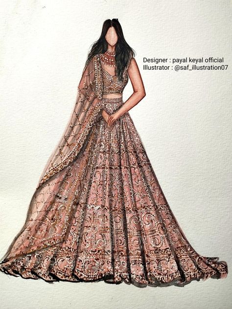 Desi Fashion Illustration, Bridal Dress Design Sketch, Lehanga Fashion Illustration, Bridal Illustration Indian Sketches, Fashion Illustration Dresses Indian, Bridal Illustration Indian, Office Wear Illustration, Bridal Lehenga Illustration, Bridal Wear Illustration