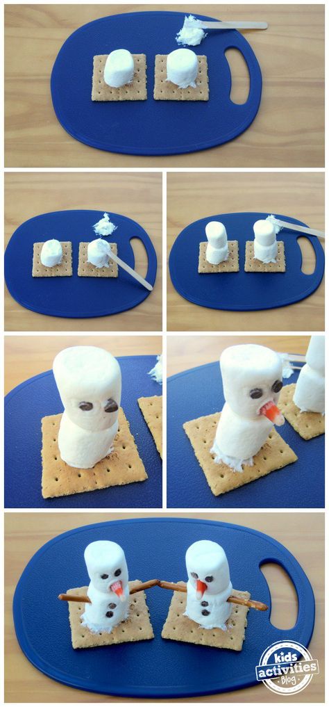 Make a Marshmallow Snowman Step by Step Edible Snowman, Snowman Crafts Preschool, Snowman Treats, Marshmallow Crafts, Winter Snack, Snowmen Activities, Snowman Party, Marshmallow Snowman, Alphabet Signs