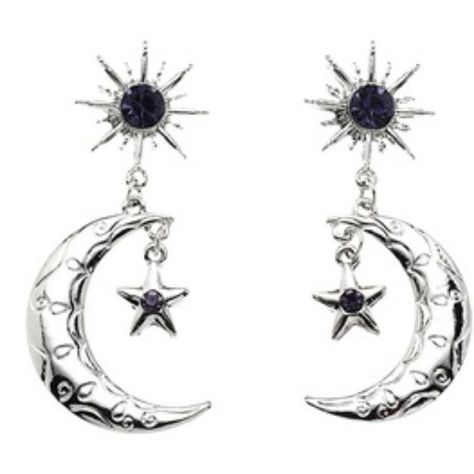 Brand New. Celestial Star & Moon Earrings. Pet Free Smoke Free. Bundle & Save. ...I Am Open To All Offers As Long As They Are Reasonable... Happy Shopping Retro Sun, Moon And Star Earrings, Purple Gems, Alloy Earrings, Celestial Jewelry, Star Moon, Moon Star, Boho Vintage, Moon Earrings