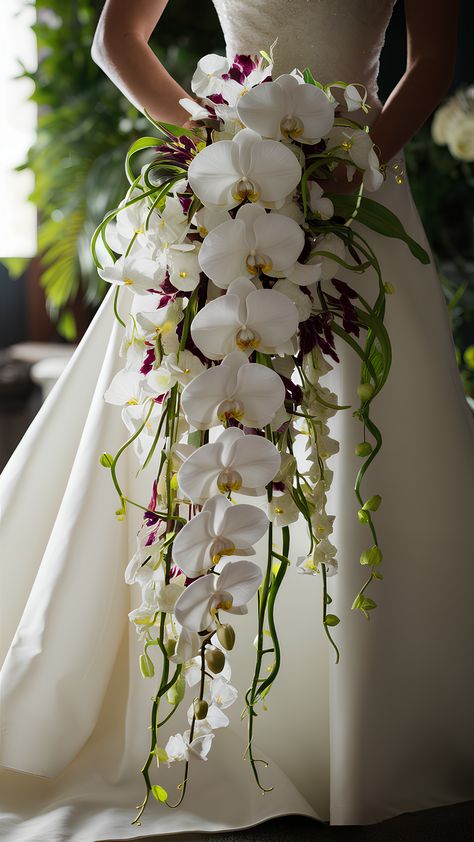 Stunning Cascade Orchid Bridal Bouquets Orchid Cascading Bouquet, Cascading White Orchid Bridal Bouquet, Expensive Wedding Bouquet, Cascading Tropical Bouquet, Waterfall Bouquet Orchid, Foliage Wedding Bouquet, Wedding Bouquets Orchids And Roses, Waterfall Orchid Bouquet, Waterfall Flower Bouquet