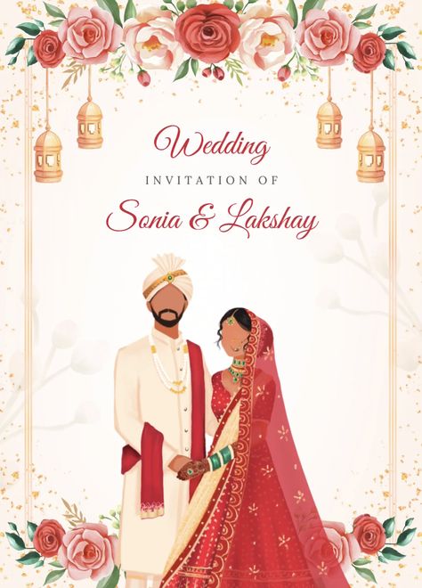 Wedding Card Design Canva, Wedding E Card Design, E Invites Wedding Design Indian, Wedding Intivation, Wedding Cards Images, Royal Indian Wedding, Bride And Groom Cartoon, Indian Invitation Cards, Shadi Card