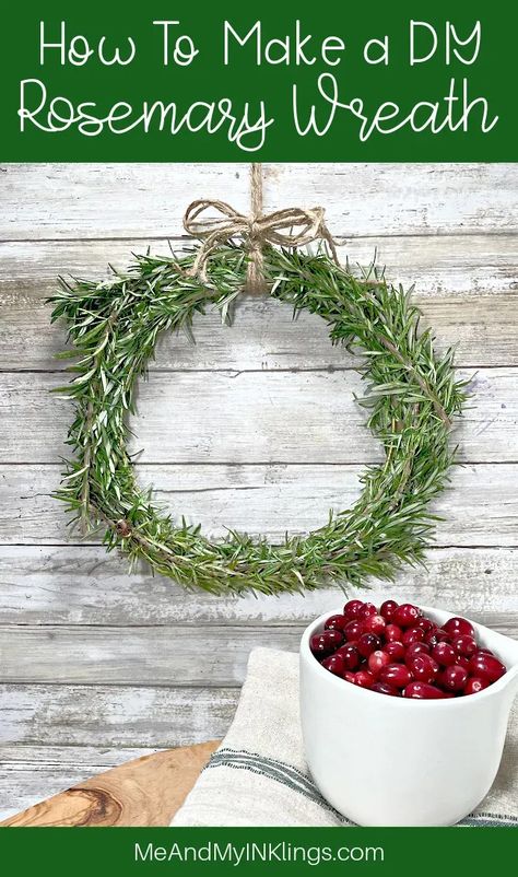 How To Make a DIY Rosemary Wreath with Fresh Sprigs for the Herb Plant in a few easy steps for fresh holiday decor #rosemary #wreath #diy #handmade #floralwire How To Make A Fresh Wreath, Diy Fresh Wreath Christmas, How To Make A Rosemary Wreath, Diy Rosemary Wreath, Rosemary Wreaths Diy, Dried Rosemary Decor, Rosemary Wreath Diy How To Make, Rosemary Christmas Wreath, Fresh Christmas Wreath Ideas