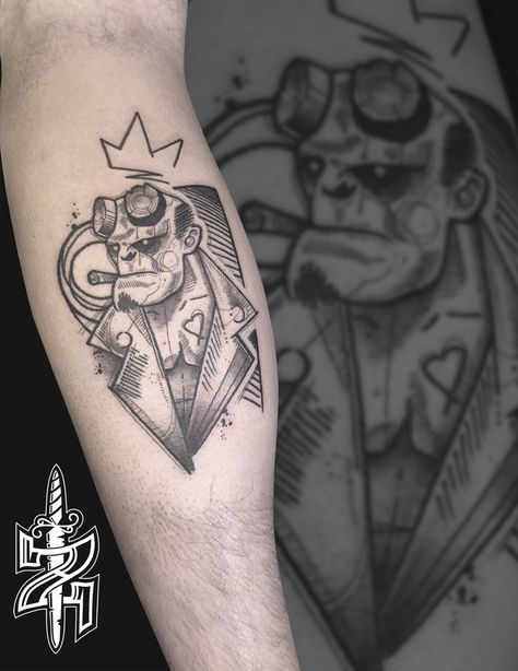 Czech Tattoo, Hellboy Tattoo, Comic Book Tattoo, Inspired Drawings, Sketch Style Tattoos, Famous Tattoo Artists, Batman Tattoo, Mini Tattoo, Tattoo Graphic