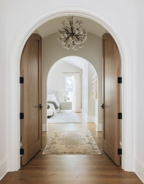 White Oak Doors, Interior Door Color, Arched Opening, Primary Suite, Arched Doors, Glass Front Door, Oak Doors, Door Color, House Goals