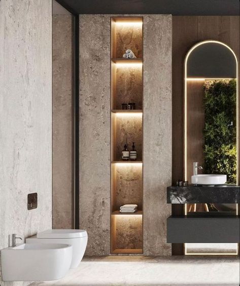 Bathroom Tiles Design, Luxury Powder Room, Bathroom View, Decor Tips And Tricks, Living Room Lighting Design, Artist Interior, Bathroom Interior Design Modern, Modern Small Bathrooms, Modern Bathroom Interior