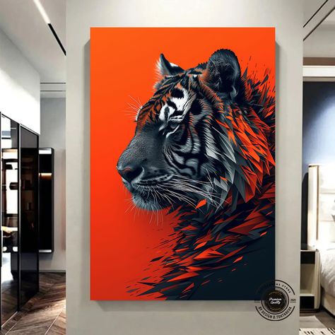 Tiger Painting Abstract, Buddha Painting Canvas, Fierce Tiger, Tiger Artwork, Tiger Canvas, Tiger Painting, Lion Painting, Abstract Floral Art, Wall Art Colorful