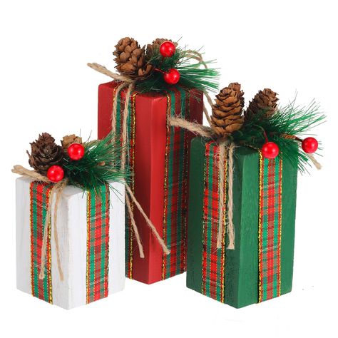 PRICES MAY VARY. Package Includes: you will receive 3 pieces of Christmas rustic wood presents, enough quantity to meet your decor needs and replacements, and you can also share some with your friends and family members Size Information: our wooden faux blocks are different in size, namely approx. 10 x 4 x 4 cm/ 3.94 x 1.57 x 1.57 inches, 8 x 4 x 4 cm/ 3.15 x 1.57 x 1.57 inches and 6 x 4 x 4 cm/ 2.36 x 1.57 x 1.57 inches, proper size to attract the attentions of your guests Reliable Material: th