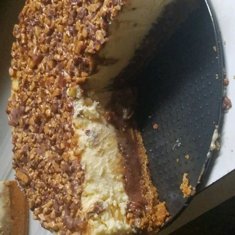 Toffee Chunk Cheesecake Recipe | Allrecipes Toffee Cheesecake Recipes, Toffee Bar, Toffee Cheesecake, Dinner Party Desserts, Toffee Bars, White Cake Recipe, Best Cheesecake, Chocolate Wafers, Cookie Crumbs