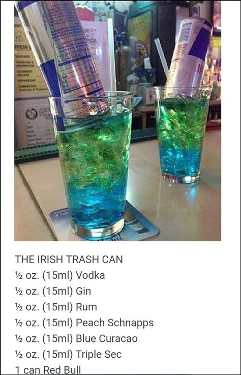 Irish Trash Can, Trash Can Drink, Tipsy Bartender, Peach Schnapps, Cocktail Drinks Recipes, Blue Curacao, Alcohol Drink Recipes, Triple Sec, Schnapps