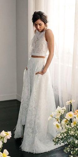 On Trend: 24 Bridal Separates And#8211; Breaking The Rules ★ See more: https://www.weddingforward.com/breaking-the-rules-bridal-separates/2 Open Back Wedding, Wedding Dresses Uk, Two Piece Wedding Dress, Open Back Wedding Dress, Wedding Dress With Pockets, Bridal Separates, Cheap Wedding Dresses, Back Wedding Dress, Lace Bridal Gown