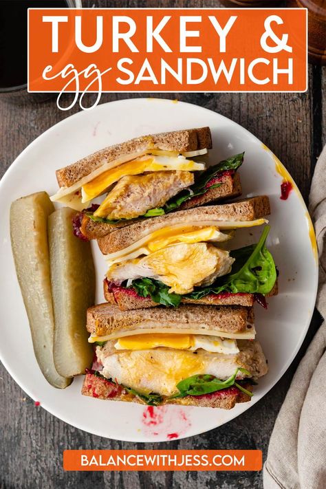 This healthy Turkey and Egg Sandwich is great for breakfast, lunch, or dinner! Use leftovers from Thanksgiving (along with cranberry sauce!) or oven roasted turkey for a hearty source of lean protein, then customize the sandwich to your liking. A drippy fried egg makes the whole thing better! 10 minutes, dairy free, one pot, one pan. Turkey Egg Sandwich, Egg Sandwich Recipes, Vegan Toast, Thanksgiving Sandwich, Egg Sandwich Recipe, Bbq Side Dishes, Oven Roasted Turkey, Deli Turkey, Healthy Turkey