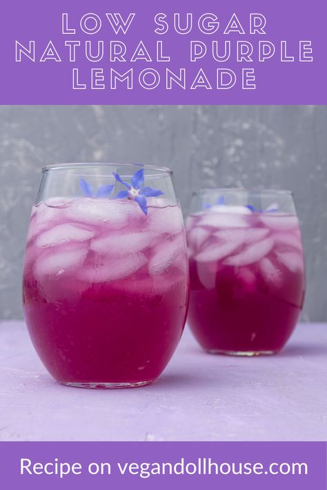 This purple lemonade is low sugar by substituting stevia for some of the sugar. The natural purple color comes from butterfly pea flowers. This easy to follow recipe has plenty of photos and a link to purchase the flowers. This beverage can be ready in 15-20 minutes and makes an instagramable drink to serve on ice (or to mix with alcohol). It’s a fun addition to picnics, parties, and BBQs. #vegan #vegandollhouse #recipe #lemonade #purple #easy #drink #pretty #butterflypeaflowers #butterflypea Recipe Lemonade, Purple Lemonade, Butterfly Pea Flowers, Dream Cafe, Vegan Easter, Vegan Party Food, Vegan Party, Purple Food, Butterfly Pea Flower