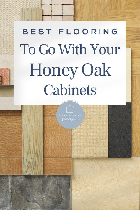 Transform your honey oak kitchen cabinets with these modern kitchen flooring ideas and tips for choosing new kitchen floors! From neutral tiles to warm wood options, these styles will give your oak cabinet kitchen a fresh, cozy, and earthy kitchen vibe. Update your kitchen with wood cabinets today! #KitchenFlooring #HoneyOak #CozyKitchen Kitchen Design With Light Wood Cabinets, Kitchen Flooring Ideas Wood Cabinets, White Oak Kitchen Cabinets With Dark Floors, Lvp Flooring Kitchen Wood Cabinets, Flooring For Wood Cabinets, Bathrooms With Honey Oak Cabinets, Kitchen Ideas Oak Wood Cabinets, Floors For Honey Oak Cabinets, Maple Floor Kitchen