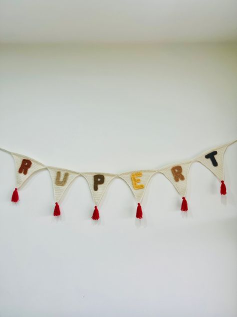 Knitted Banner, Crochet Birthday Banner, Crochet Banner, Crochet Pennant Banner, Bunting Diy, Name Bunting, Crochet Bunting, Crochet Garland, Pennant Banners