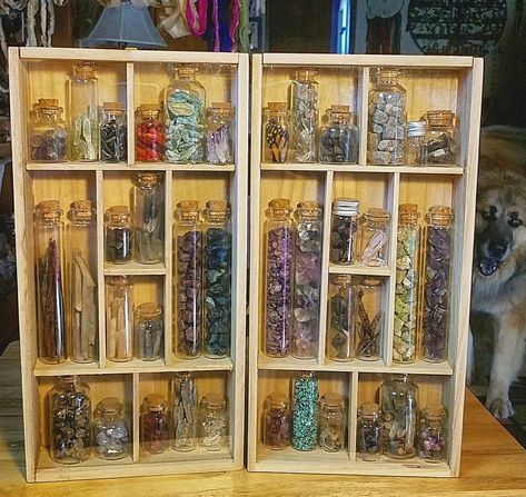 Crystal Shadow Boxes, Box Altar, Stone Ideas, Shadow Box Art, Mini Jars, Trash To Treasure, Shadow Boxes, Box Art, Bohemian Decor