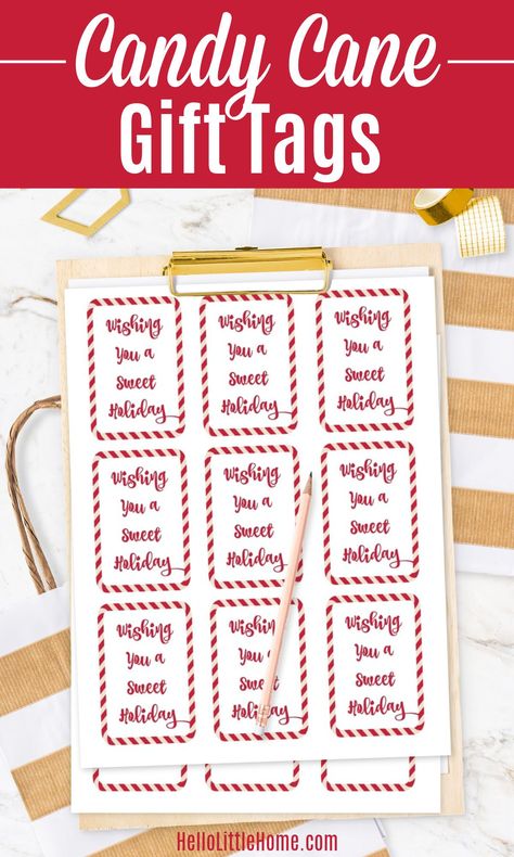 Looking for Printable Christmas Tags? Then you’re going to LOVE these FREE Candy Cane Gift Tags! Use these Printable Candy Cane Tags to decorate your Holiday Gifts. Just print and attach! These Free Printable Christmas Gift Tags come in two versions: a Peppermint Gift Tag with a sweet message and a blank tag. Use these Printable Candy Cane Gift Tags as a Christmas Label (can be printed on Card Stock or Sticker Paper) or even a Name Tag. Great for Food Gifts and Treats! | Hello Little Home Candy Labels Printables Free, Candy Gift Tags Free Printables, Free Printable Candy Tags, Candy Cane Gifts For Kids, Candy Cane Printable Free, Candy Cane Treats Gift Ideas, Christmas Candy Grams Free Printable, Christmas Treat Tags Printable Free, Candy Cane Grams Printable Free