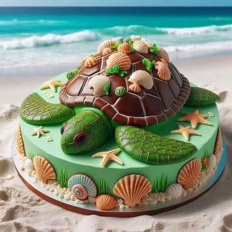 Sea Turtle Lovers | I need this cake | Facebook Turtle Cakes, Sea Turtle Cake, Turtle Birthday Cake, Turtle Cake, Amazing Food Decoration, Turtle Birthday, Ocean Party, Ruffle Cake, Turtle Design