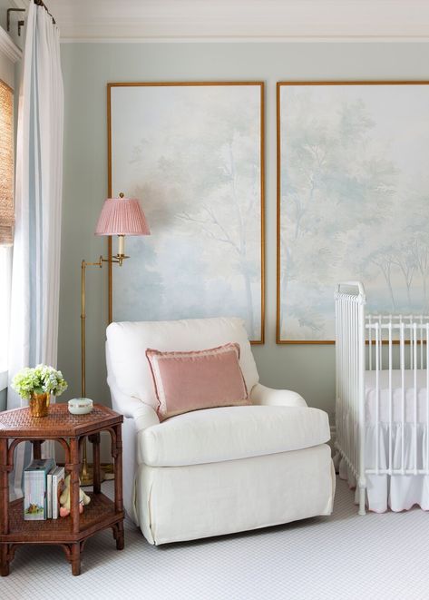 Susan Harter, Blue Nursery Girl, Framed Wallpaper Panels, Elegant Nursery, Traditional Nursery, Classic Nursery, Nursery Glider, Nursery Room Design, Nursery Room Inspiration