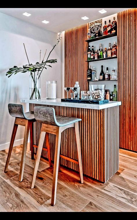 Countertop Bar Ideas Small Spaces, House Bar Ideas Small Spaces Living Room, Living Room With Mini Bar, Basement Corner Bar Ideas, Coin Bar Salon, Home Bar Room Ideas, Basement Corner Bar, Bar Counter For Home, Small Corner Bar Ideas