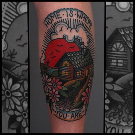 The Clueless Girl's Guide Childhood Home Tattoo, Cottage Tattoo, Grandpa Tattoo, Best Tattoo Ever, 4 Tattoo, Traditional Ink, Home Tattoo, American Traditional Tattoo, S Tattoo