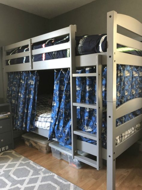 How to Make Bunk Beds into A Fort with Curtains - Just Call Me Homegirl Bunk Bed Fort Ideas, Bed Fort Ideas, Bunk Bed Makeover, Bunk Bed Fort, Bunk Beds Diy, Bunk Bed Curtain, Bunk Bed Decor, Bunk Bed Curtains, Bunk Bed Tent