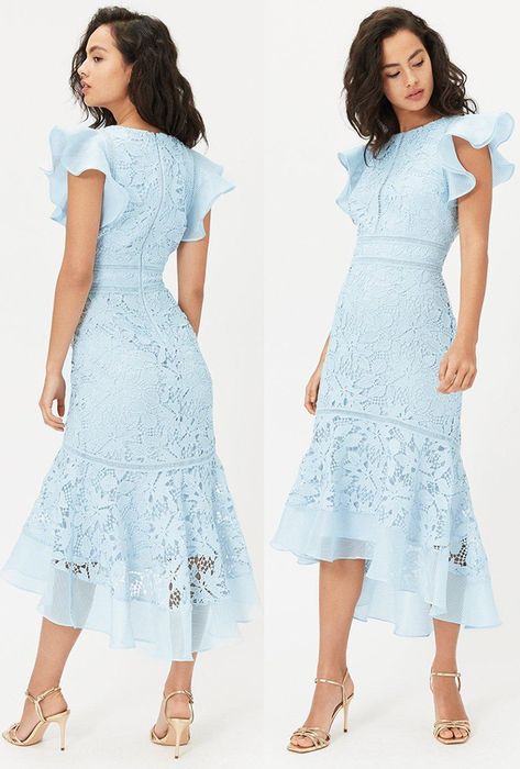 Pale Blue lace midi dress, in a serenity blue. Ticks all the Royal Ascot Royal Enclosure Dress Code rules, and is a super pretty pastel blue popular for the races. Read blog with all the best dresses for Royal Ascot. dresses that meet the Royal Ascot Dress Code. What yo wear for Royal Ascot. Outfits for the races. Spring Summer fashion. #royalascot #ascot #fashion #lacedress #fashionista Pale Blue Cocktail Dress, Ascot Dresses Classy, Royal Ascot Fashion Classy, Royal Enclosure Ascot Dresses, Royal Ascot Dress, Blue Midi Dress Outfit, Blue Dresses To Wear To A Wedding, Ascot Outfits Women, Blue Wedding Guest Outfit