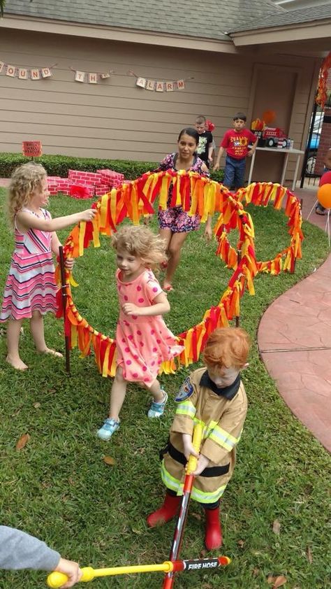 Ring of Fire ~ firefighter birthday games Firefighter Themed Birthday Party Games, Fire Truck Birthday Party Ideas Games, Fire Truck Birthday Party Activities, Firefighter Obstacle Course, Firefighter Birthday Games, Fire Truck Party Games, Fire Truck Birthday Party Games, Firefighter Games For Kids, Fireman Party Games