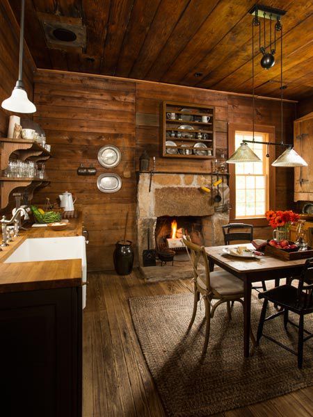 Old Cabin Interior, House Columns, Granite Fireplace, Old Cabin, Old House Interior, Rustic Homes, Save For House, Pine Mountain, Wood Walls