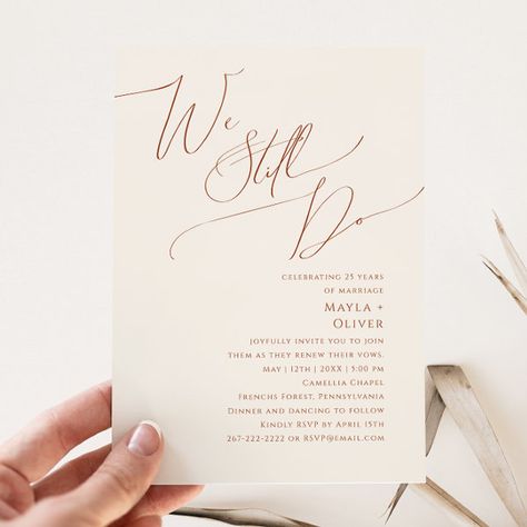 Whimsical Desert | Beige We Still Do Vow Renewal Invitation Renewal Of Vows Invitation, Vow Renewal Photoshoot, Boho Vow Renewal, We Still Do Vow Renewal, Vow Renewal Invitations, Renewal Ceremony, Retro Wedding Invitations, Vow Renewal Ceremony, Wedding Renewal Vows