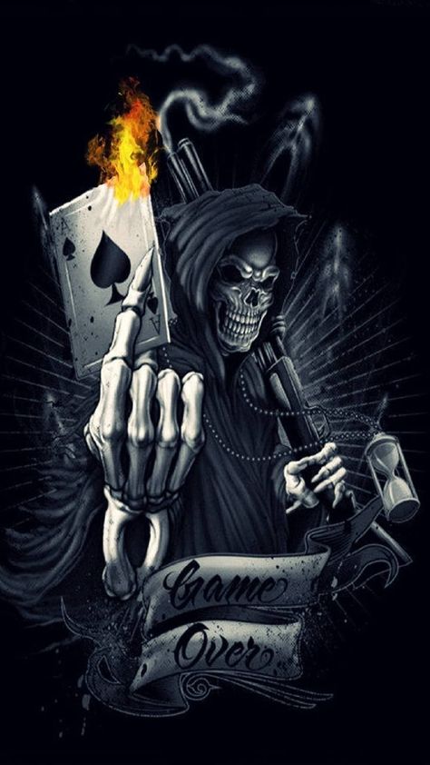 Download Game Over wallpaper by __mabar7__ - 03 - Free on ZEDGE™ now. Browse millions of popular ace Wallpapers and Ringtones on Zedge and personalize your phone to suit you. Browse our content now and free your phone Game Over Wallpaper, Horror Wallpapers Hd, Black Skulls Wallpaper, Helloween Wallpaper, Ghost Rider Wallpaper, Genos Wallpaper, Grim Reaper Tattoo, Grim Reaper Art, Skull Art Drawing