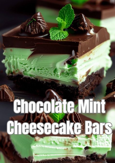 Chocolate Mint Cheesecake Bars Baileys Desserts, Chocolate Mint Cheesecake, Baileys Dessert, Mint Chocolate Cheesecake, Chocolate Cheesecake Bars, Dark Chocolate Cheesecake, Andes Mint Chocolate, Pecan Pie Cake, Mint Cheesecake