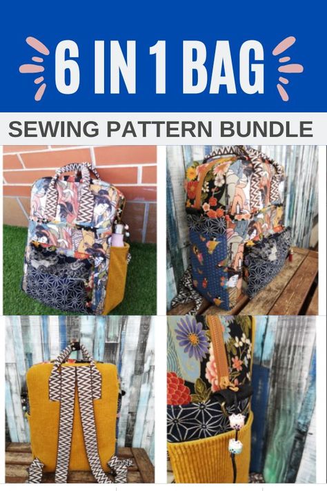 6 in 1 Bag Sewing Pattern Bundle (3 sizes). With this fabulous pattern you'll get a backpack in 3 sizes, a lunch bag in standing and horizontal format, and a classic shoulder bag. The designer says that since you can combine all the parts as you wish, you can either sew a simple and practical bag or make a very individual bag with lots of pockets and extras according to your imagination. SewModernBags Convertible Backpack Sewing Pattern, Travel Backpack Sewing Pattern, Teacher Bag Pattern, Sew Backpack Pattern, Rucksack Sewing Pattern, Free Laptop Bag Sewing Pattern, Backpack Sewing Pattern Free Diy, Clothes Bag Design, Gym Bag Pattern Free