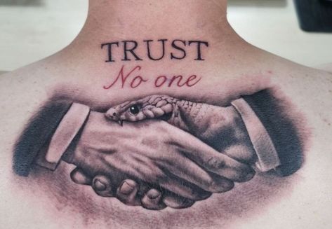 Trust None Tattoos Men, Road To Riches Tattoo, Tattoo Trust No One, Archive Tattoo, Trust No One Tattoo, Skull Couple Tattoo, Medusa Drawing, Forearm Cover Up Tattoos, Winning Tattoo