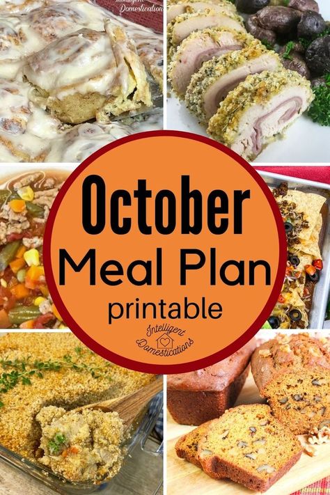 October Meal plan with recipe links. Print or download the meal plan to your desktop for quick reference. All recipes are linked. Halloween food and Fall Desserts included. #mealplan #fallmealplan October Meal Plan, Fall Family Meal, Homemade Soft Pretzels, Monthly Meal Planning, Family Meal Planning, Meal Planning Template, Meal Planning Printable, Fall Cooking, Menu Planners