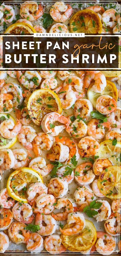 SHEET PAN GARLIC BUTTER SHRIMP, sheet pan, weeknight dinner ideas Seafood Dinner Recipes, Sheet Pan Suppers, Meal Options, Sheet Pan Dinners Recipes, Garlic Butter Shrimp, Shrimp Recipes For Dinner, Butter Shrimp, Garlic Butter Sauce, Shrimp Recipes Easy