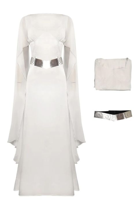 PRICES MAY VARY. Package Include: 1*Dress, 1*Belt. Princess Costume White Dress. Product Type: Adult Princess Dress Costume Outfit for Women Princess Halloween White Robe Dress Long Sleeve Belt Suits. Material: Faux Leather & Satin & Chiffon. High quality materials and excellent workmanship created Princess Dress Belt Outfit for Women. Size: The size chart shows the flat measurement results of Adult Princess Cosplay Dress Suits. If you are not sure about your size, you can choose to buy one larg Different Halloween Costumes For Women, Star Wars Costume Women, All White Halloween Costume, White Medieval Gown, Dress Belt Outfit, Princess Leia Outfits, Padme Dress, Costume White Dress, Princess Leia Costume Diy