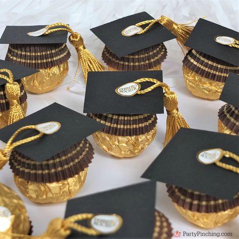 Ferrero Rocher Graduation Caps - 2022 Graduation Decorations Ferrero Rocher Candy, Graduation Party Desserts, Grad Party Favors, Graduation Food, Graduation Desserts, Graduation Party Cake, Senior Graduation Party, Graduation Party Foods, Graduation Party High