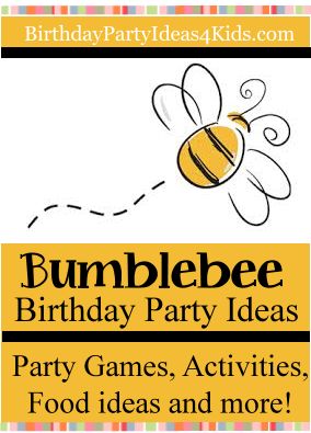 Bumblebee party ideas, party games, activities, party food, favors and more!  Great ideas for a bumble bee theme!  https://birthdaypartyideas4kids.com/bumblebee-party.htm Bee Party Games, Bumblebee Birthday Party, Party Games Birthday, Bumblebee Party, Bumblebee Birthday, Bumble Bee Party, Bee Birthday Theme, Bee Themed Birthday Party, Bee Games