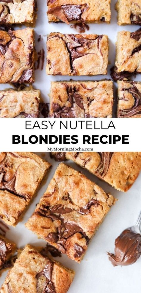 Nutella Desserts Easy, Nutella Blondies, Fast Desserts, Nutella Desserts, Quick Dessert Recipes, Square Recipes, Blondies Recipe, Quick Easy Desserts, Nutella Recipes