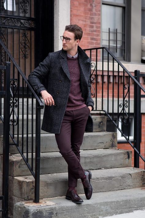 one dapper street thanksgiving outfit Burgundy Chinos, One Dapper Street, Style Girlfriend, Purple Dress Shirt, Modern Mens Fashion, Moda Emo, Shirt Dress Outfit, Mens Fashion Rugged, Best Mens Fashion