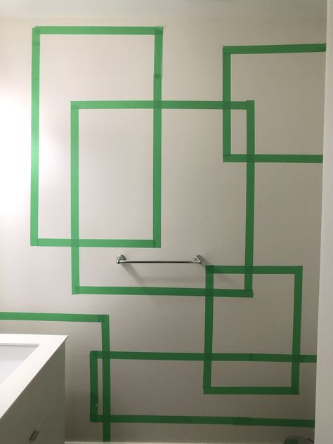 Wall Paint Ideas, Geometric Wall Paint, Home Wall Painting, All White Bathroom, Tape Wall, Bathroom Accent Wall, Bathroom Accents, Colors Wall, Diy Wall Painting